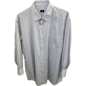 Maus Hoffman Solemare Shirt Mens 17.5 44 White Long Sleeve Stripe Button Up